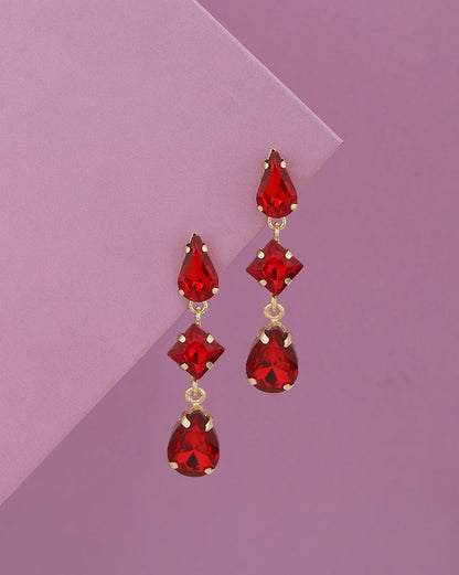 Gold Plated Red Crystal Teardrop Earring