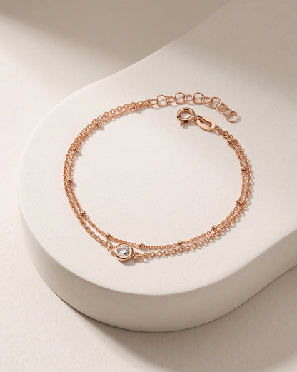 18kt Rose Gold Plated CZ Double Chain Wraparound Bracelet