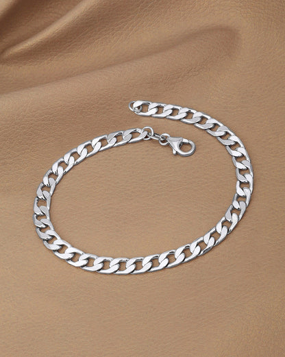 Rhodium Plated Diamond Cut Curb Chain Bracelet for Men