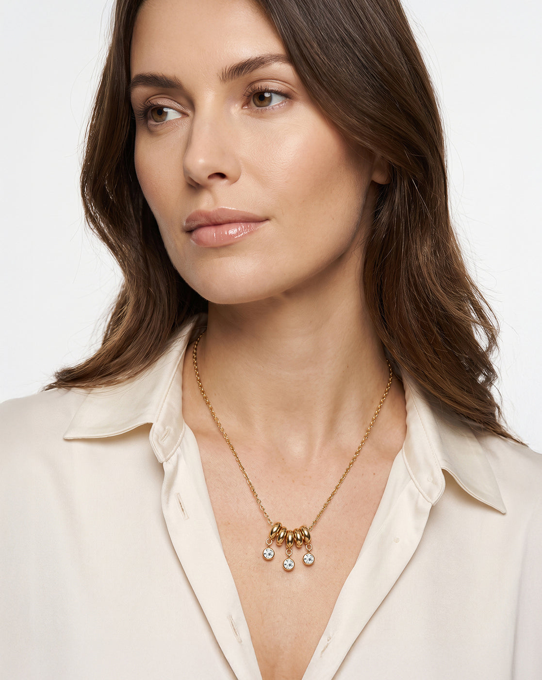 Gold-Plated Delicate Multi Loop Solitaire Drop Necklace