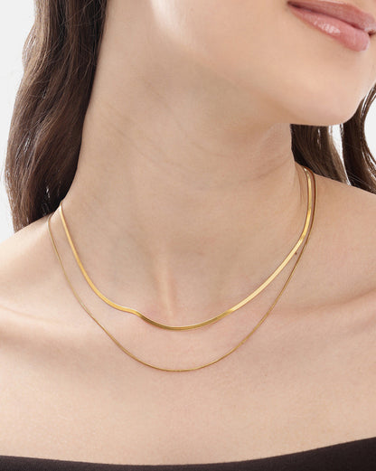 Set of 2 Gold Plated Stainless Steel Snake Layer Chain Necklace