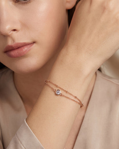 18kt Rose Gold Plated CZ Double Chain Wraparound Bracelet