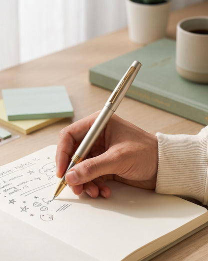Grey and Gold Toned Elegant Executive Writing Roller Pen with Clip