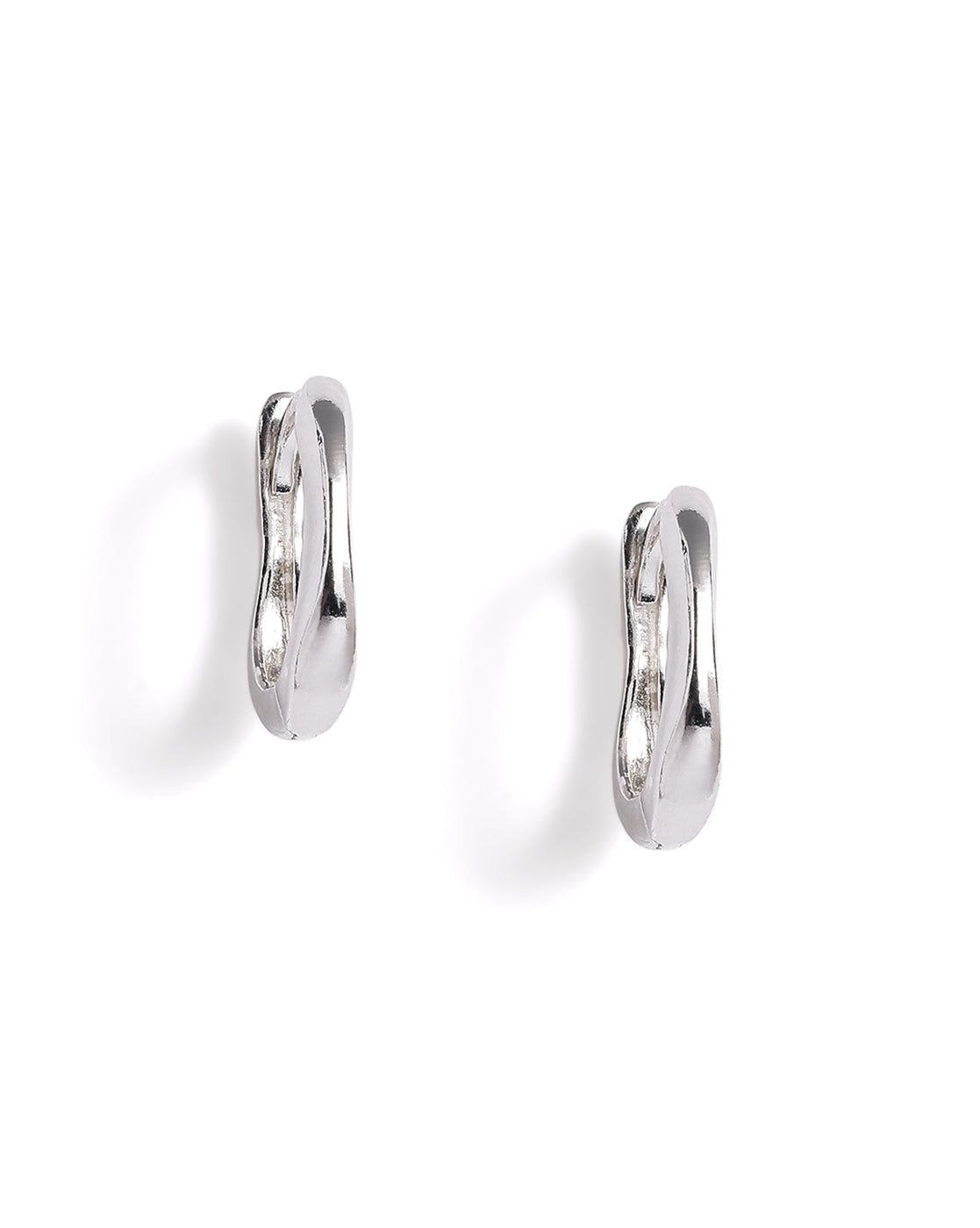 Rhodium Plated Oval Mini Hoop Earring