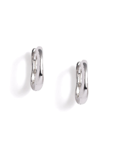 Rhodium Plated Oval Mini Hoop Earring