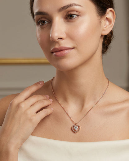 925 Sterling Silver 18kt Rose Gold Plated Solitaire Heart Pendant and Chain