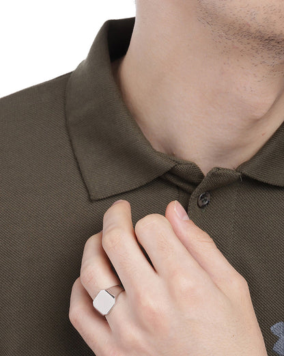 Men Rhodium Plated Square Signet Ring with Hi-polished Top