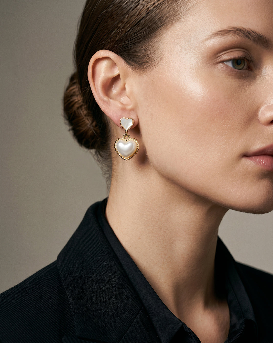 Gold Plated Pearl and MOP Heart Drop Earring