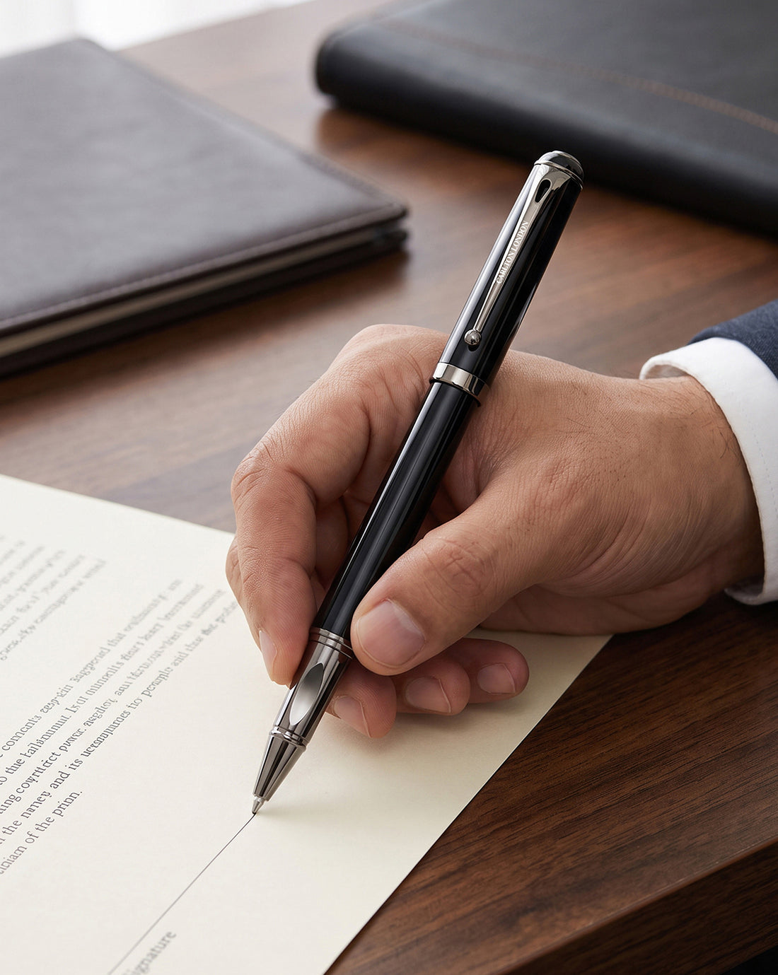 Black and Silver Toned Executive Luxury Writing Roller Ball Pen with Clip and Smooth Ink Flow