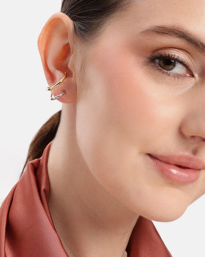 18kt Gold &amp; Rhodium Plated Ear Lobe Cuff Stylish Earring