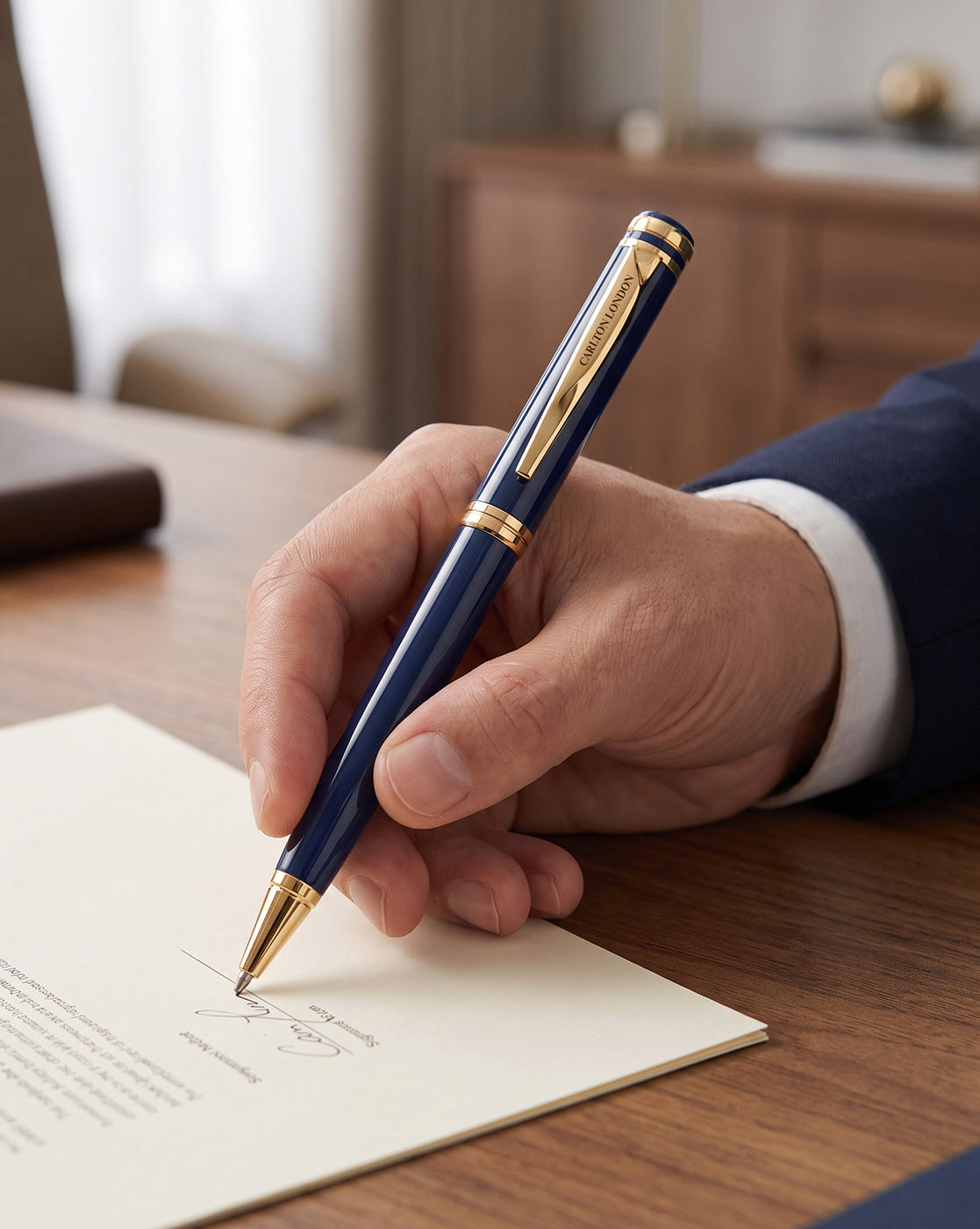 Royal Blue and Gold Toned Ambient GT Twist Ballpoint Pen with Fine Tip &amp; Smooth Ink