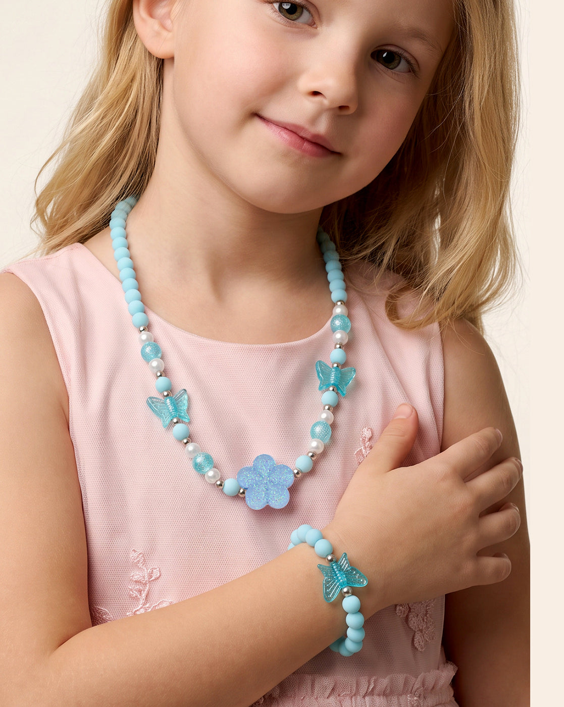 Butterfly and Flower Jewellery set with Multicolor Beads for Girls
