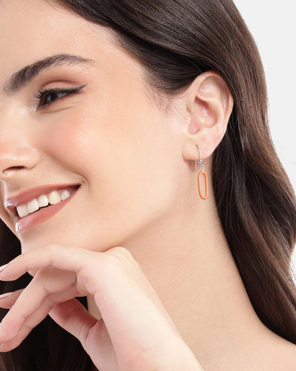 925 Sterling Silver Rhodium Plated Enamel Oval Drop Earring