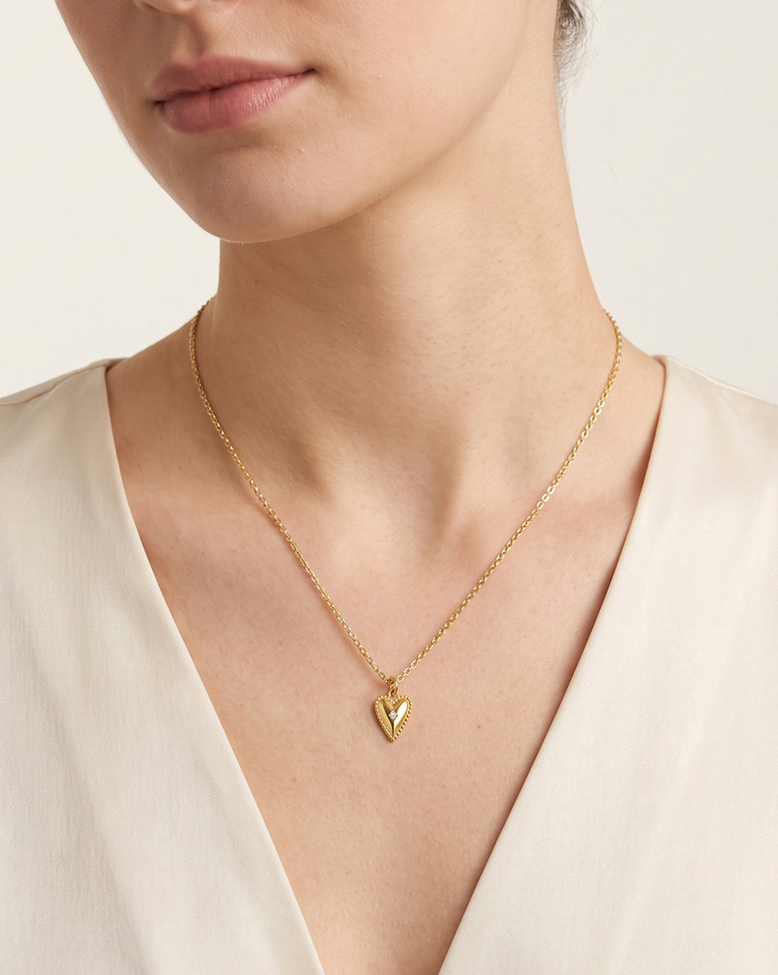 18kt Gold Plated Heart CZ Studded Pendant and Chain