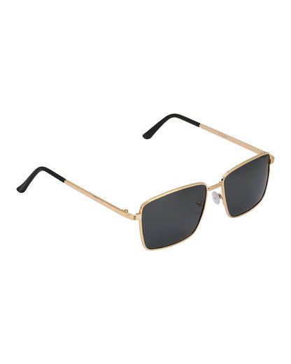 Unisex Gold and Black Toned Black Polarised Lens Rectangle Sunglasses