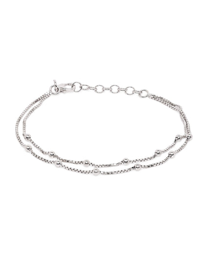 Rhodium Plated Double Chain and Metal Ball Wraparound Bracelet