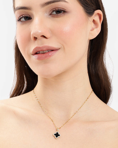 Gold-Plated Designer Reversible Double Color Clover Pendant Necklace