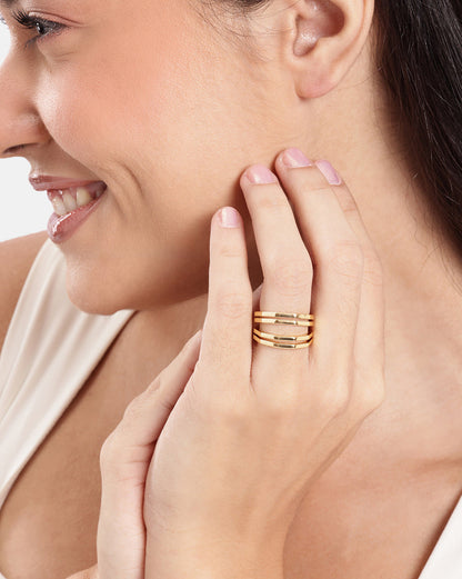 Gold Plated Modern Multi Band Classic Adjustable Ring