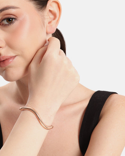 18kt Rose Gold Plated Contemporary Fluid Open Cuff Bracelet