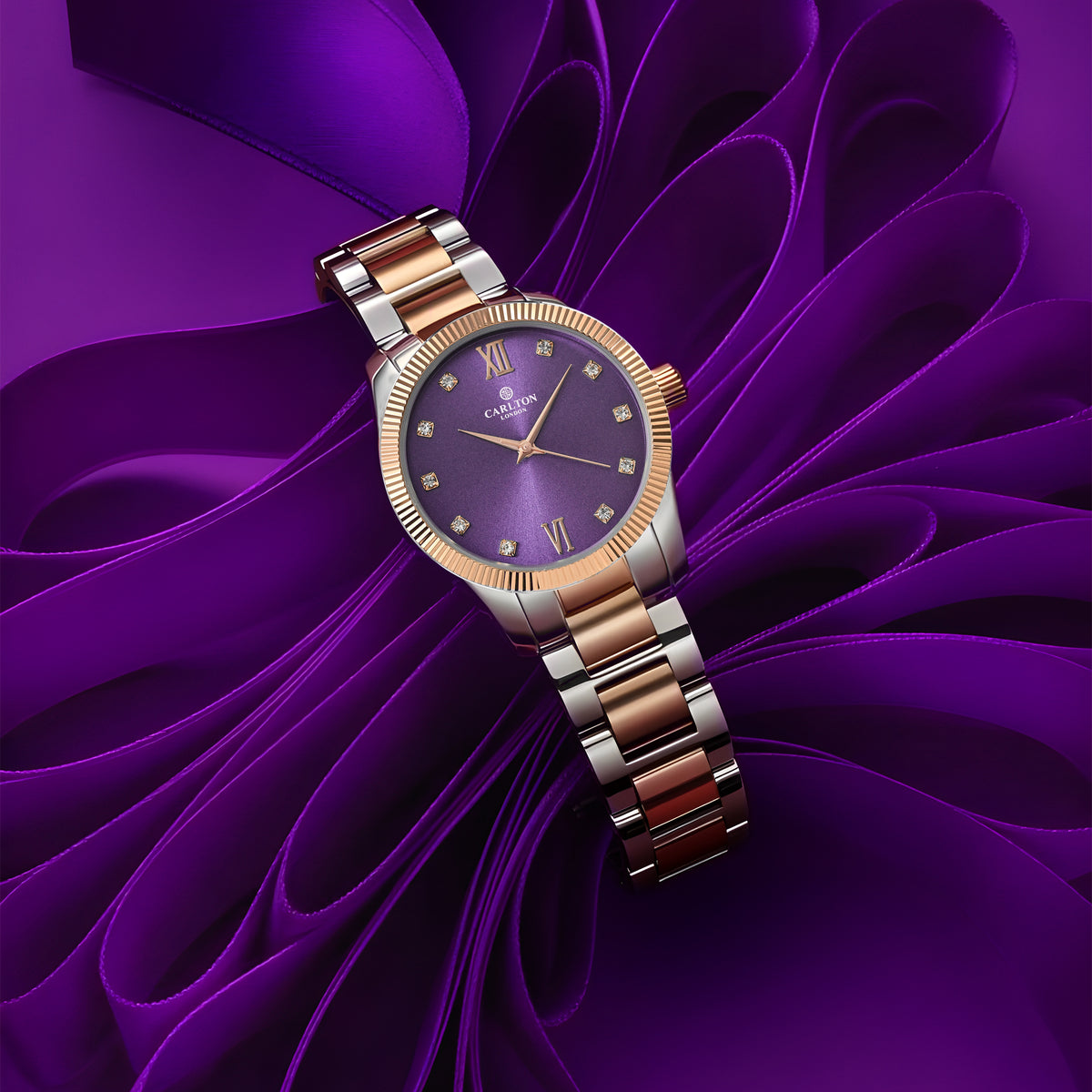 Women Rose Gold/Purple Stainless Steel Harper Collection Analog Watch CLBRTPRP
