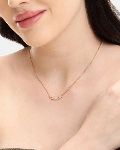 18KT Rose Gold Plated Dainty Curved CZ Studded Bar Necklace