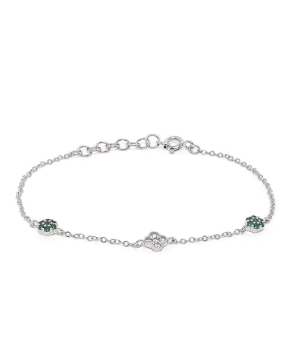 Rhodium Plated Green CZ Van Cleef Charm Adjustable Bracelet