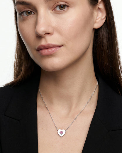 Rhodium Plated Solitaire Studded Heart Pendant and Chain Necklace