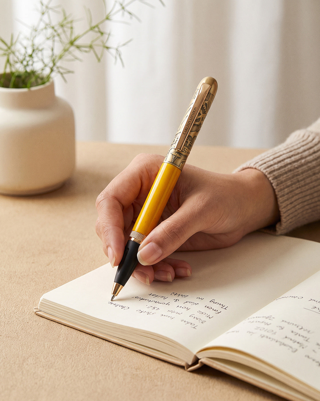 Yellow &amp; Black Toned Bold Everyday Writing Pen with Smooth Ink-Fine Tip and Magnetic Engraved Gold Cap
