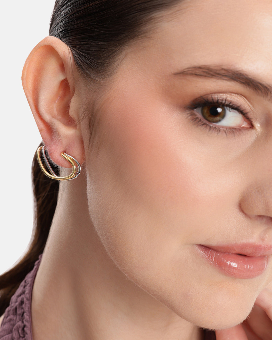 18kt Gold &amp; Rhodium Plated Contemporary Ear Lobe Cuff Earring