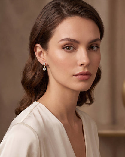 18Kt Gold-Plated CZ Solitaire Front &amp; Back Drop Earrings