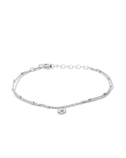 925 Sterling Silver Rhodium Plated Double Layered Floral Charm Bracelet
