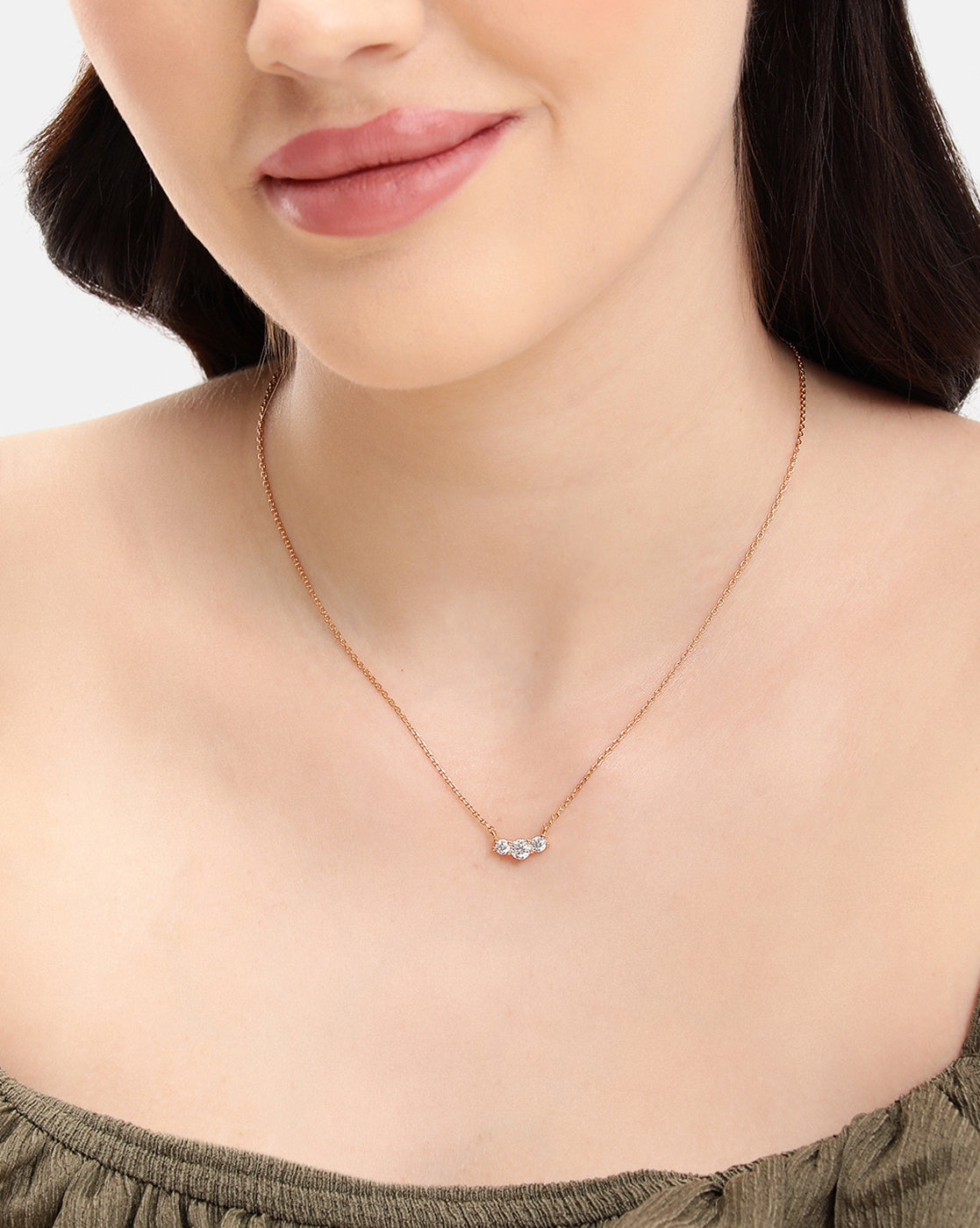 18KT Rose Gold Plated Graduated Round Solitaire CZ Necklace