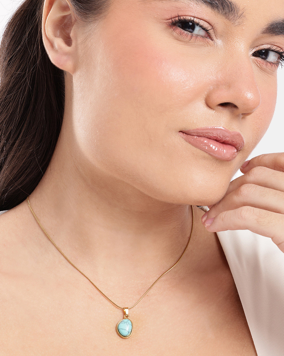 Gold Plated Turquoise Pendant and Antique Stainless Steel Chain