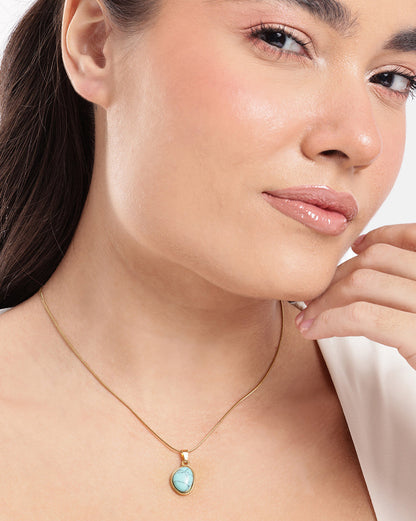 Gold Plated Turquoise Pendant and Antique Stainless Steel Chain