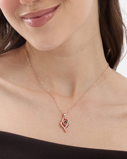 Rose Gold Plated CZ Studded Heart Pendant and Chain