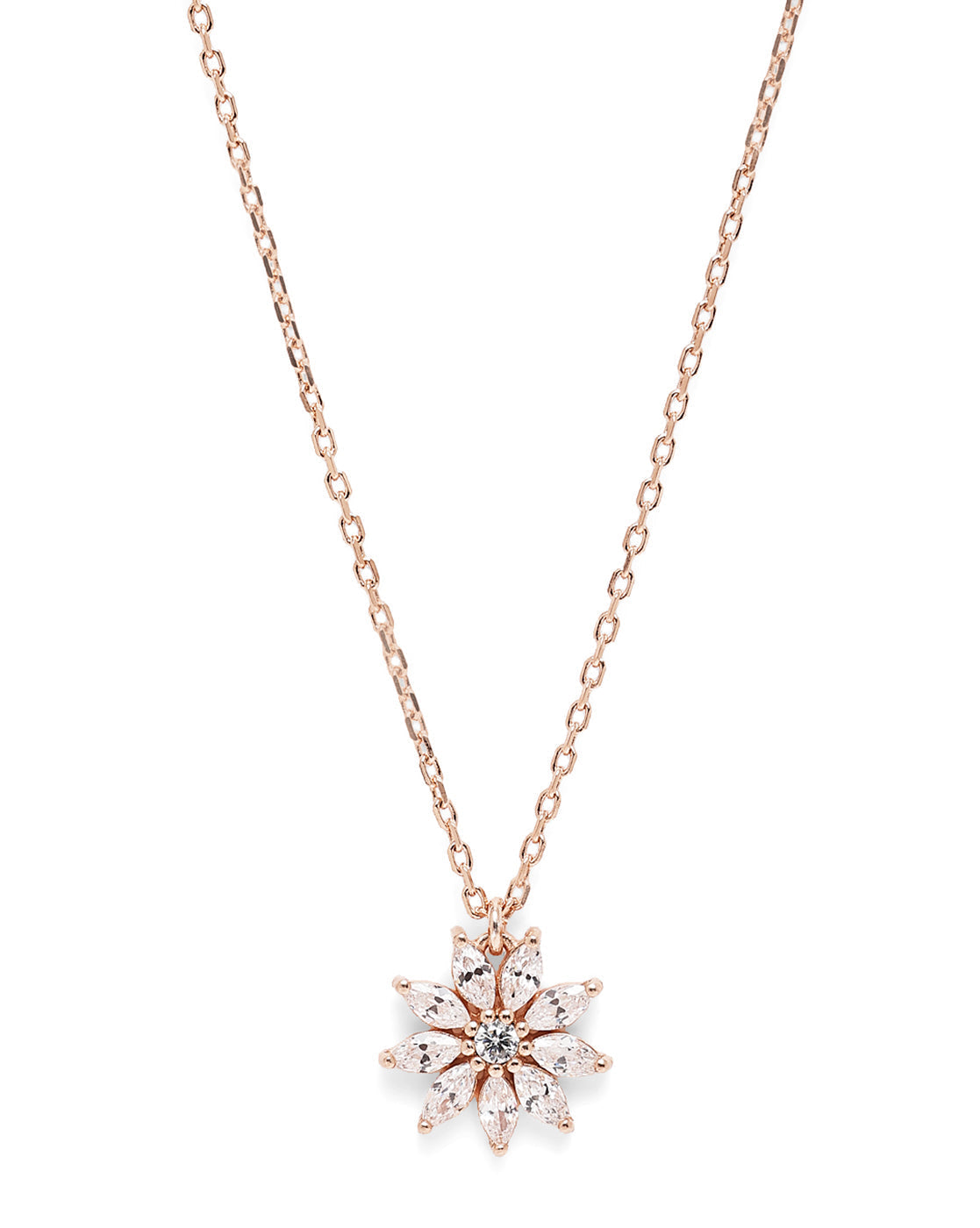 18kt Rose Gold Plated CZ Floral Pendant and Chain