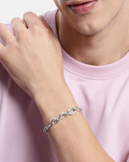 Men Silver Plated Link Adjustable Bracelet