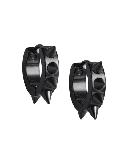 Men Black Toned Spike Hoop Earring