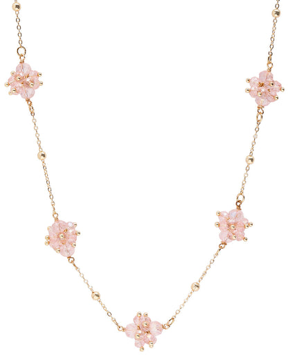 Gold Plated Dainty Rose Pink Beaded Floral Necklace