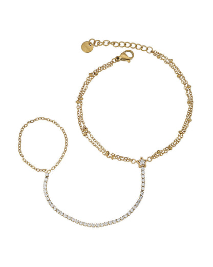 Premium Gold Plated Star CZ studded Hand Chain Bracelet