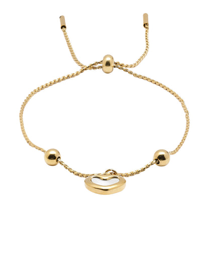 Double Sided Gold Plated Heart &amp; Faux Pearl Reversible Charm Adjustable Bracelet