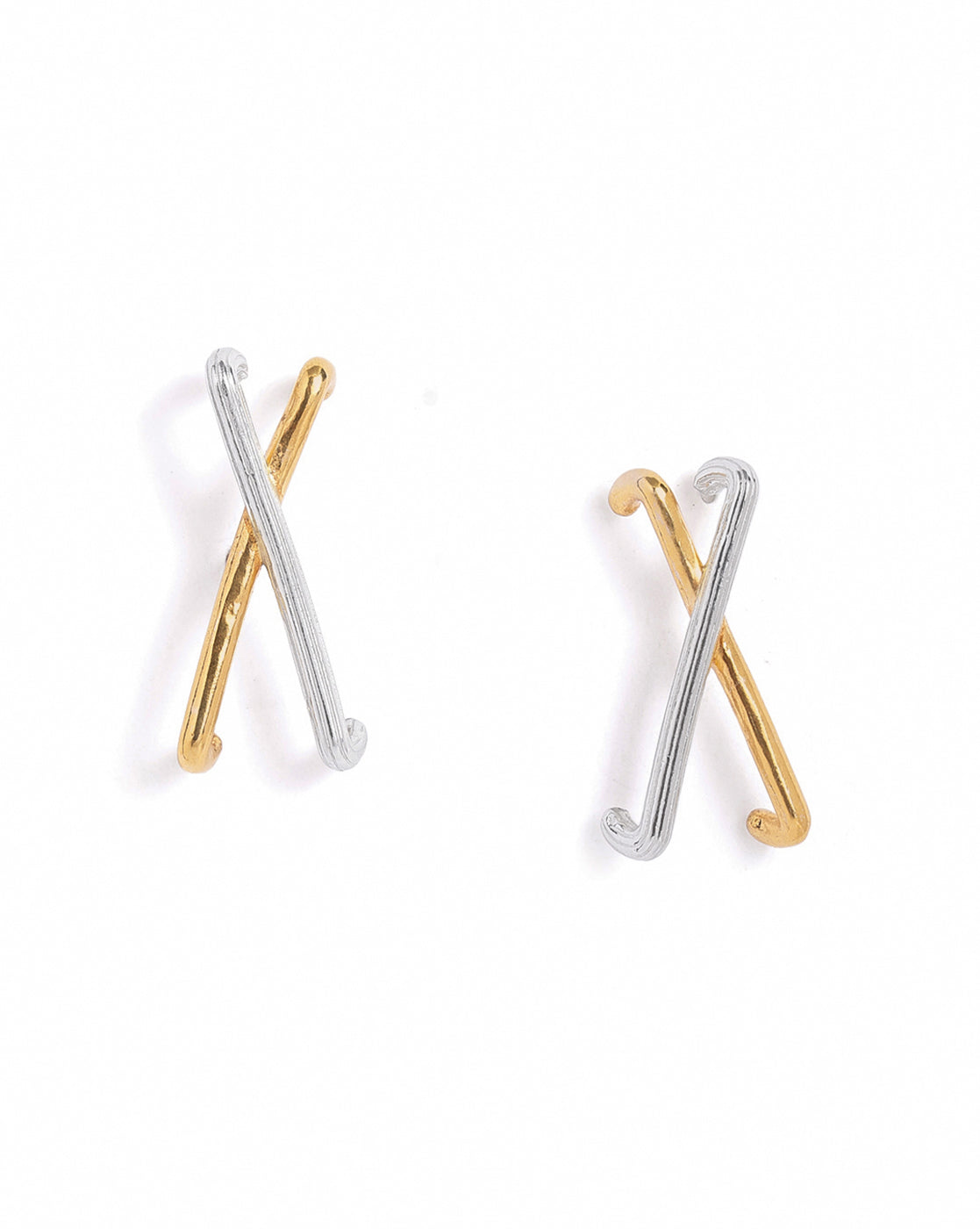 18kt Gold &amp; Rhodium Plated Crossover Stud Earring