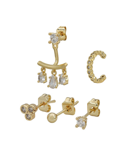 Gold Plated Designer Ear Cuff, Petite Stud &amp; Front-Back Earring Piercing Set