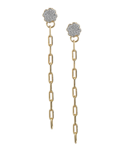 925 Sterling Silver 18kt Gold Plated CZ Dangling  Chain Stud Earring