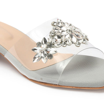 Women Embellished Block Heels Transparent Sandals