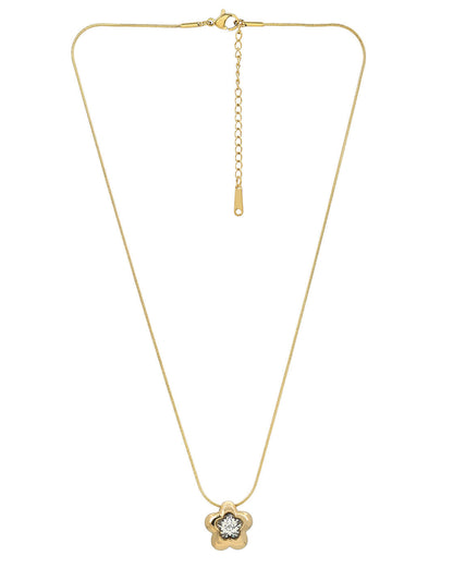 Gold Plated Elegant Floral Solitaire Studded Pendant and Snake Chain