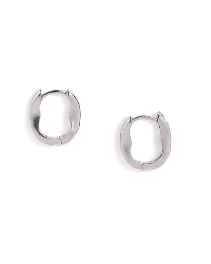 Rhodium Plated Oval Mini Hoop Earring
