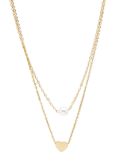 18Kt Gold Plated Pearl and Heart Layered Necklace