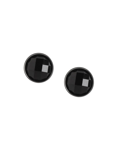 Men Silver Plated Black CZ Stud Earring