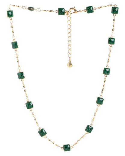Gold Plated Contemporary Geometric Teal Stones Station Chain Necklace